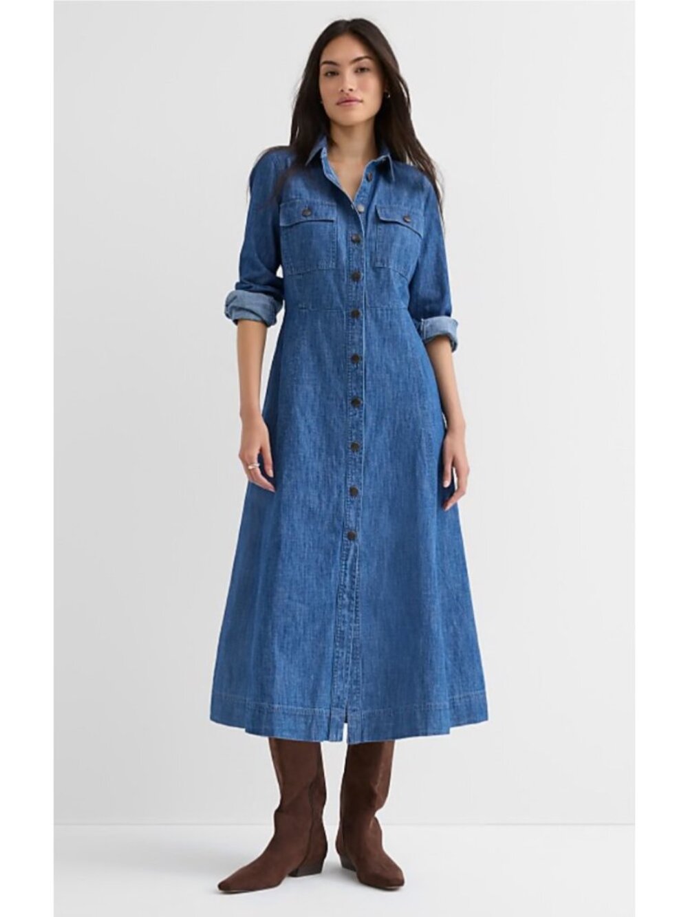 NWT LOFT Chambray Seamed Midi Pocket Shirtdress Size 4